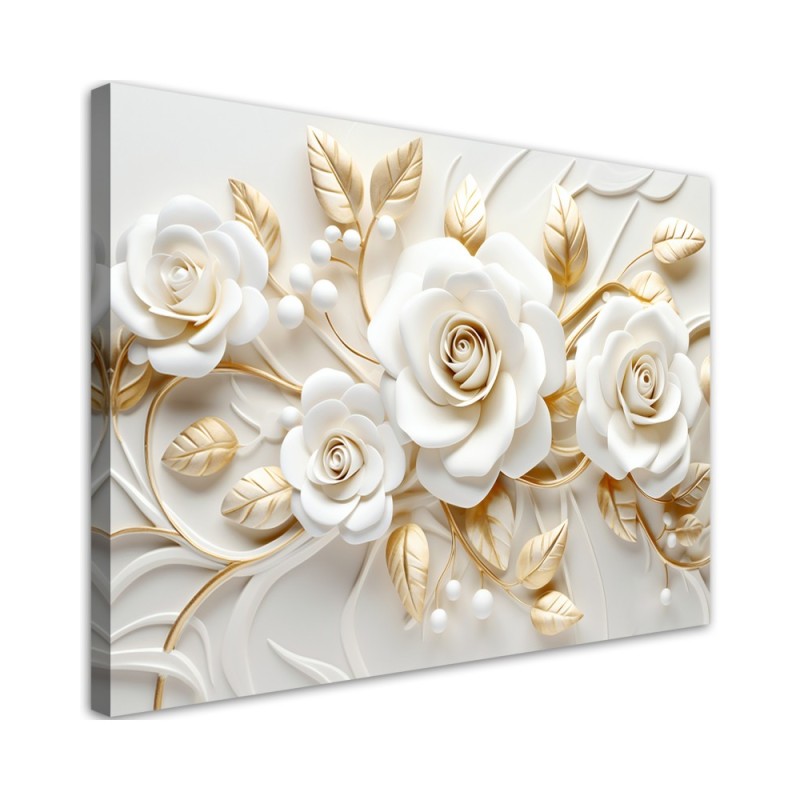 Bild auf Leinwand - Weißgoldene Rosenblüte 3D | Feeby