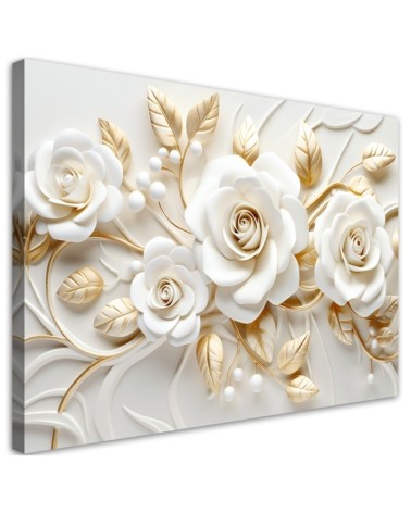 Bild auf Leinwand - Weißgoldene Rosenblüte 3D | Feeby