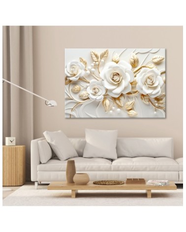 Bild auf Leinwand - Weißgoldene Rosenblüte 3D | Feeby