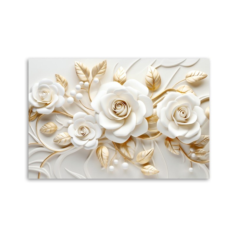 Bild auf Leinwand - Weißgoldene Rosenblüte 3D | Feeby