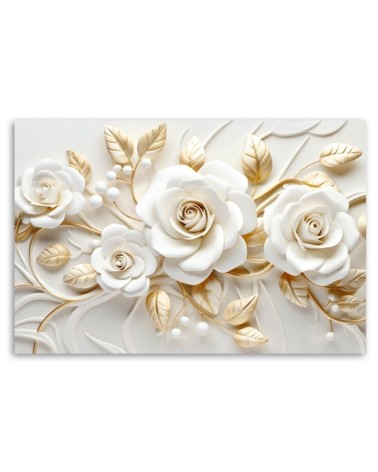 Bild auf Leinwand - Weißgoldene Rosenblüte 3D | Feeby