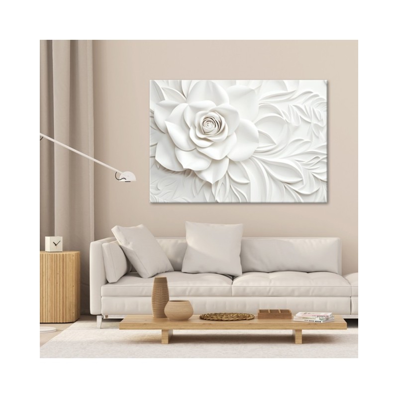 Modernes Wandbild - Weiße blühende Rosenblüte 3D | Feeby
