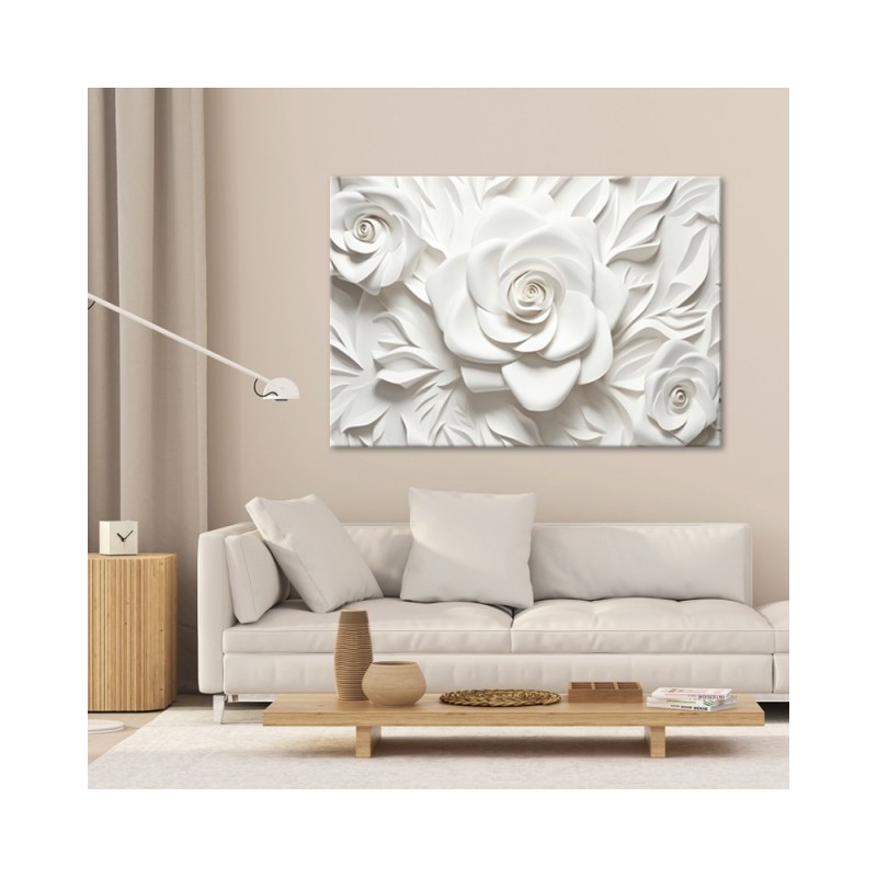 Leinwandbild - Weiße Rosenblüte 3D | Feeby