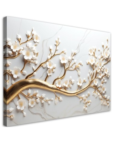Modern canvas print for living room 3D - Golden leaf tree | FEEBY