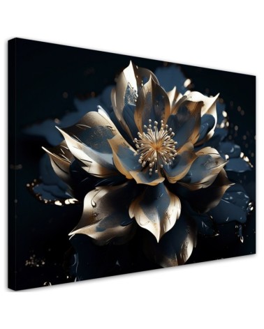 Wandbild für Wohnzimmer - Blau-goldene Lotosblume 3D | Feeby