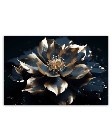 Wandbild für Wohnzimmer - Blau-goldene Lotosblume 3D | Feeby