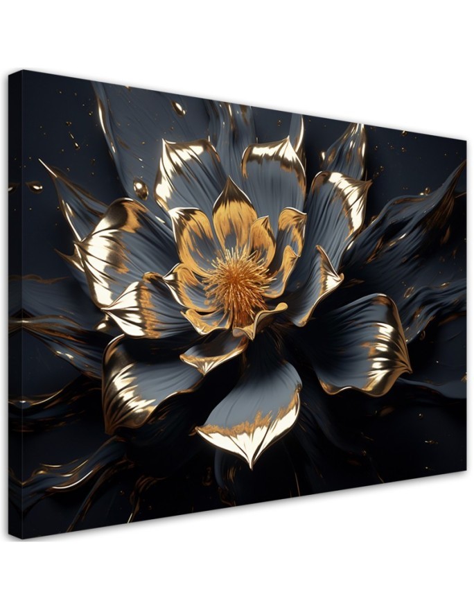 Leinwandbild - Goldene Blume abstrakt 3D | Feeby