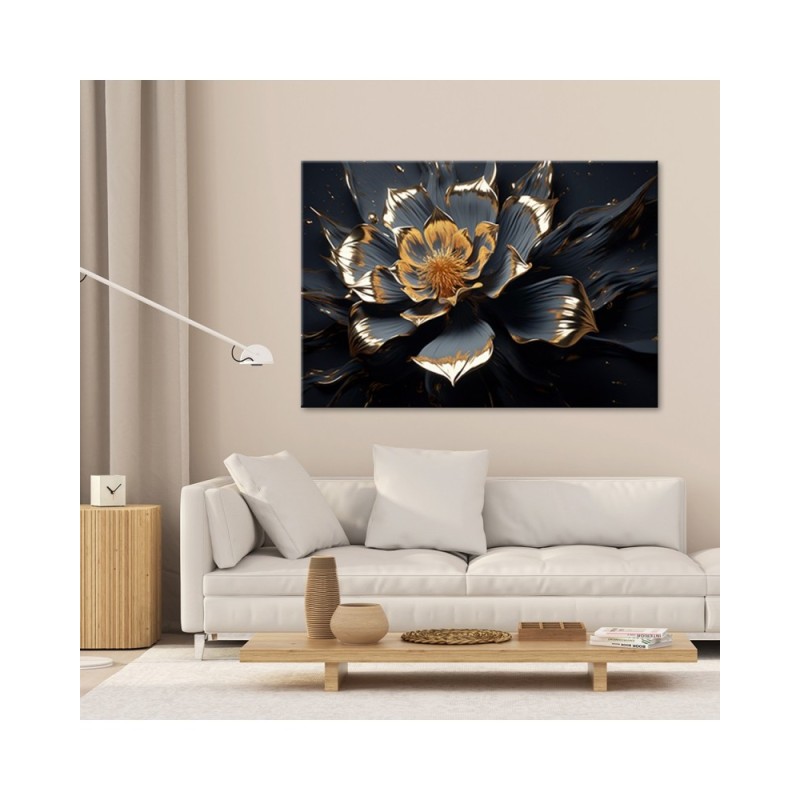 Leinwandbild - Goldene Blume abstrakt 3D | Feeby