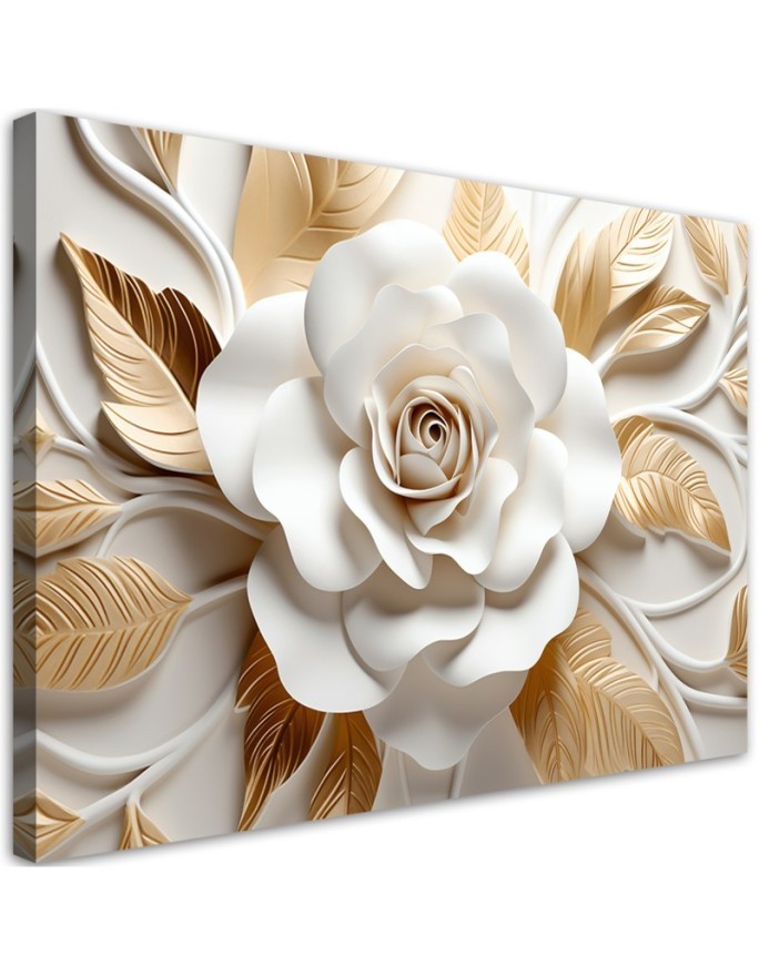 Bild auf Leinwand - AI Weißgoldene Blume 3D | Feeby