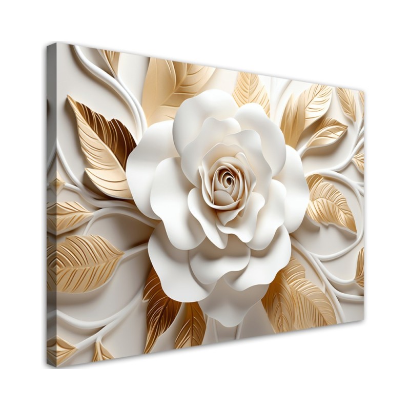 Bild auf Leinwand - AI Weißgoldene Blume 3D | Feeby