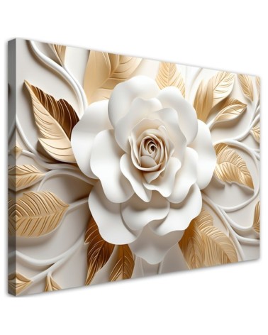 Bild auf Leinwand - AI Weißgoldene Blume 3D | Feeby