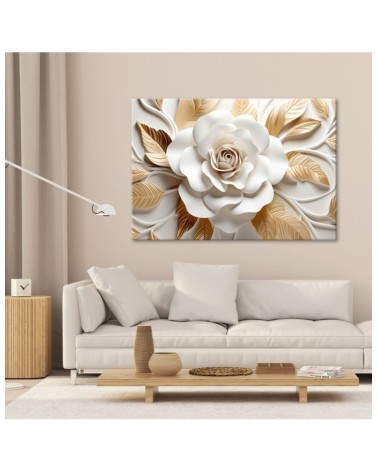 Bild auf Leinwand - AI Weißgoldene Blume 3D | Feeby