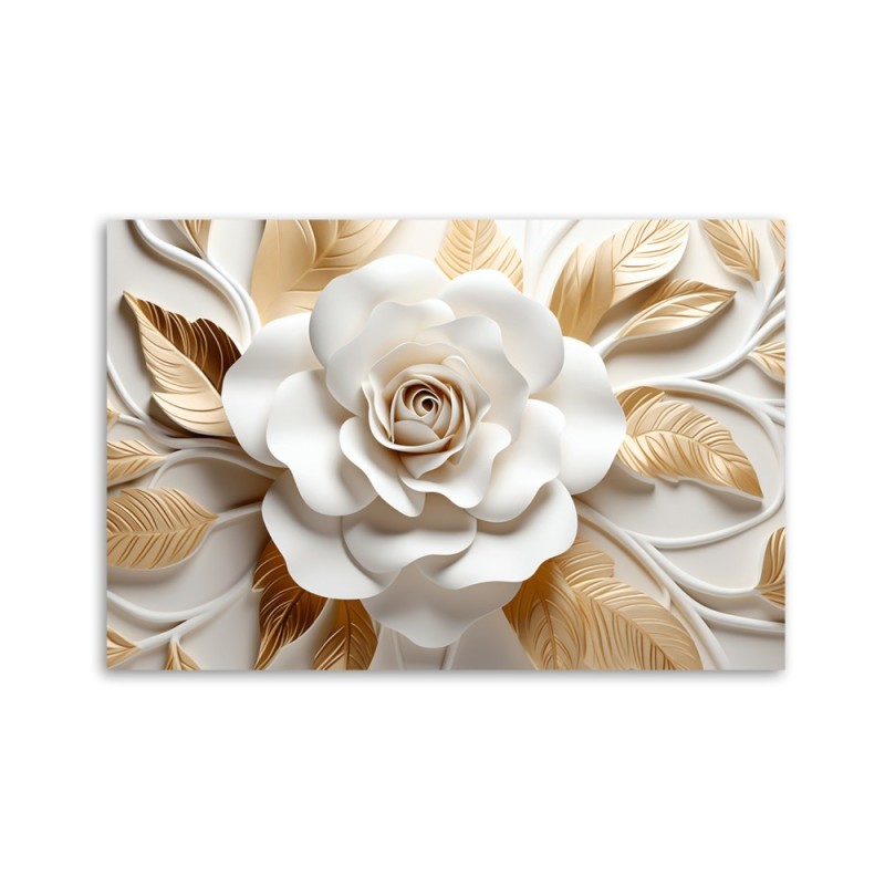 Bild auf Leinwand - AI Weißgoldene Blume 3D | Feeby