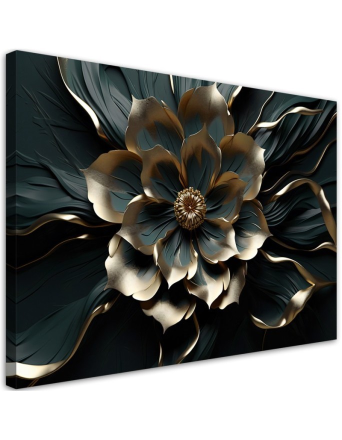 Bild auf Leinwand - 3D Goldene glamouröse Blume | Feeby