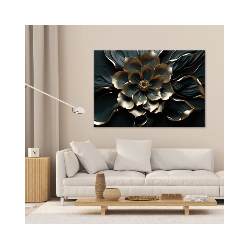 Bild auf Leinwand - 3D Goldene glamouröse Blume | Feeby