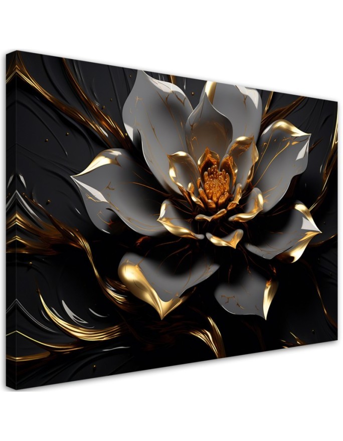 Leinwandbild - 3D Goldene Glamour-Blume | Feeby