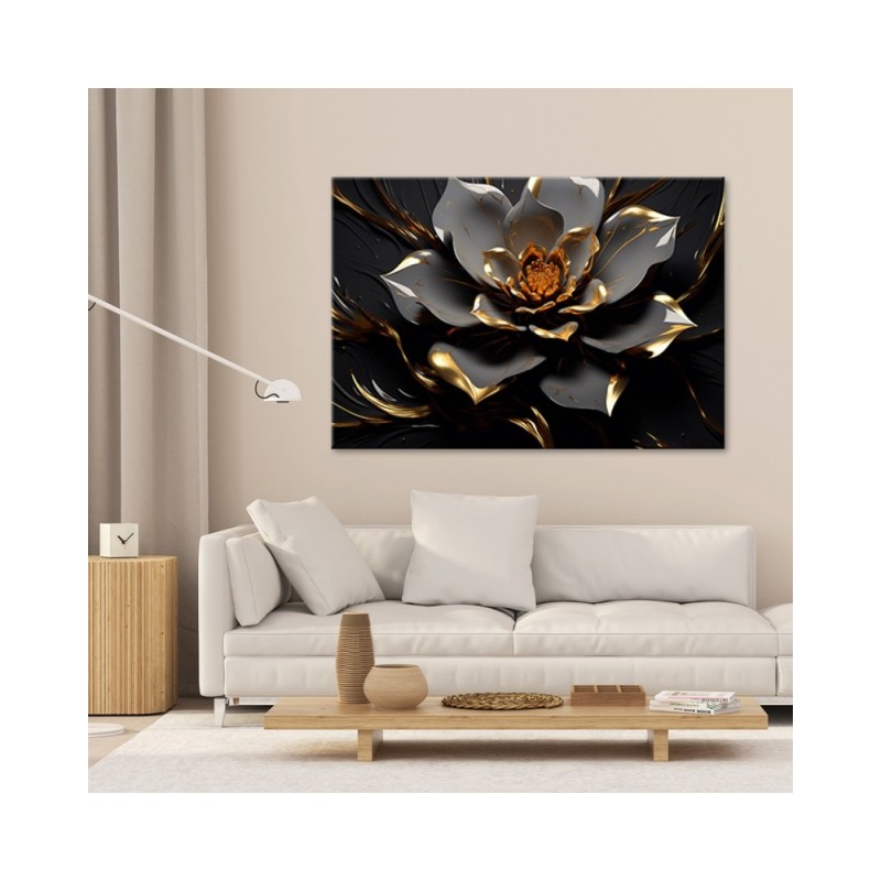 Leinwandbild - 3D Goldene Glamour-Blume | Feeby