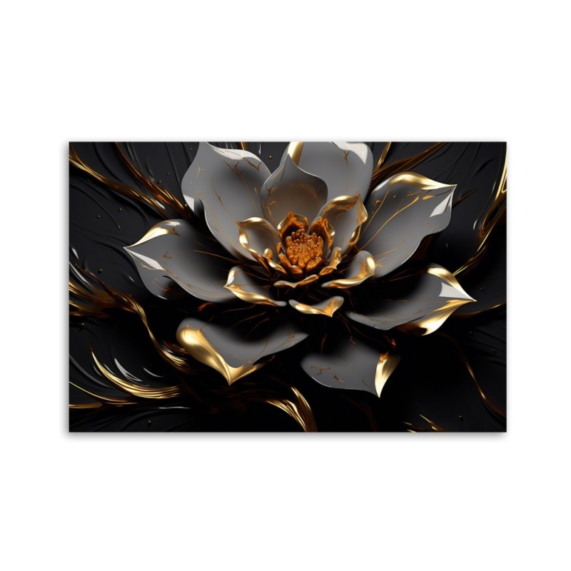 Leinwandbild - 3D Goldene Glamour-Blume | Feeby