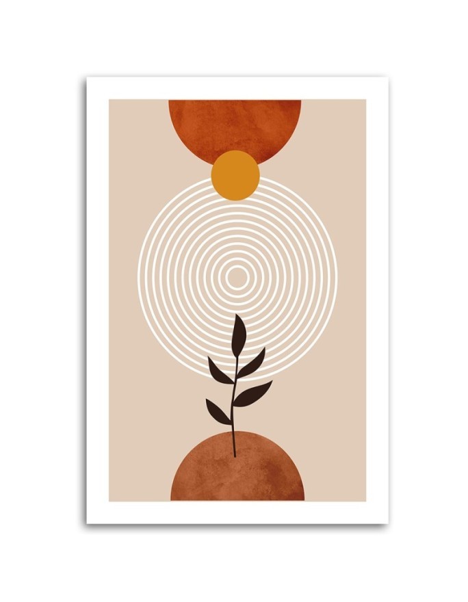 Minimalist boho canvas painting for office - Circles and twigs