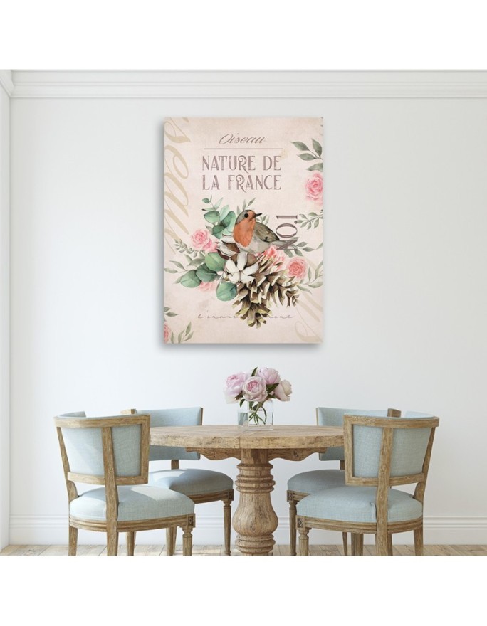 Obraz drukowany na ścianę - Kwiat Ptak Shabby chic