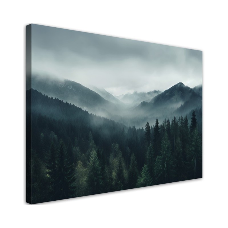 Wandbild für Wohnzimmer - Wald im Nebel | Feeby