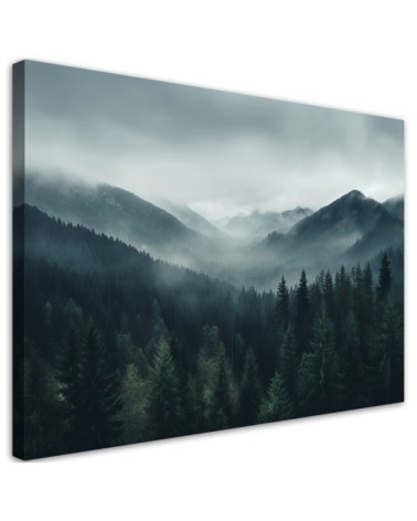 Wandbild für Wohnzimmer - Wald im Nebel | Feeby