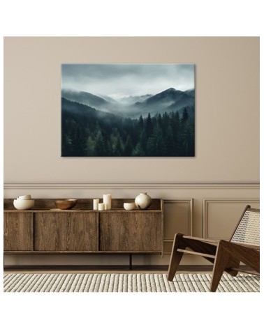 Wandbild für Wohnzimmer - Wald im Nebel | Feeby