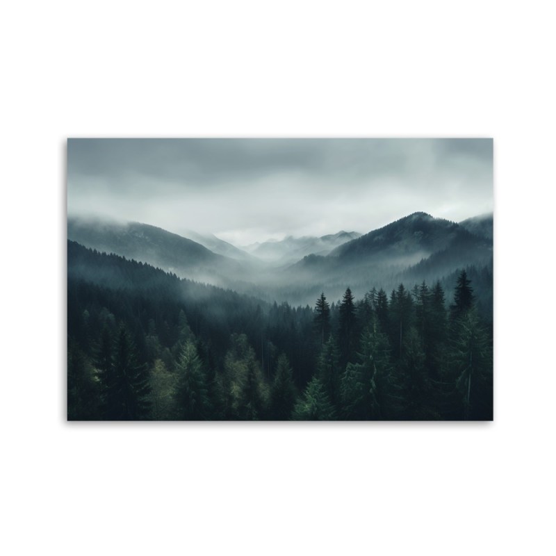 Wandbild für Wohnzimmer - Wald im Nebel | Feeby