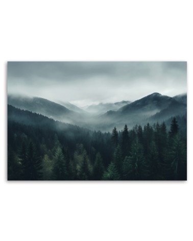 Wandbild für Wohnzimmer - Wald im Nebel | Feeby