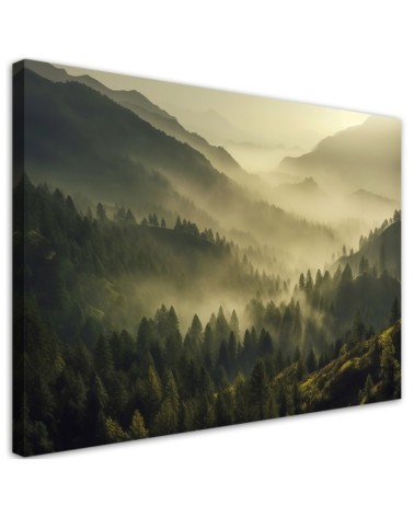 Dekoratives Leinwandbild - Neblige Waldlandschaft | Feeby