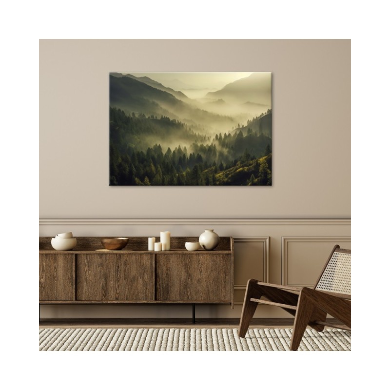 Dekoratives Leinwandbild - Neblige Waldlandschaft | Feeby