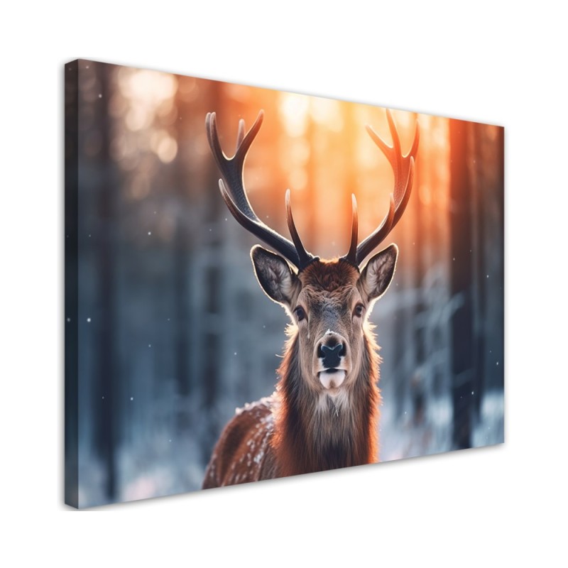 Wall painting for living room - Deer on the background of sunset