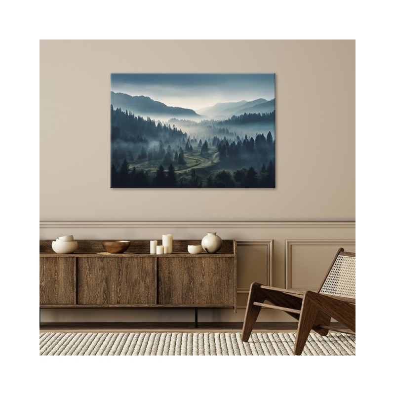 Leinwandbild - Wald im Nebel | Feeby