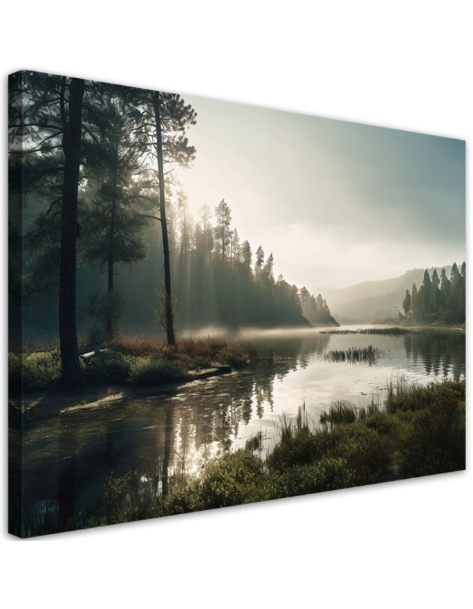 Modernes Wandbild - Morgennebel auf einem See | Feeby