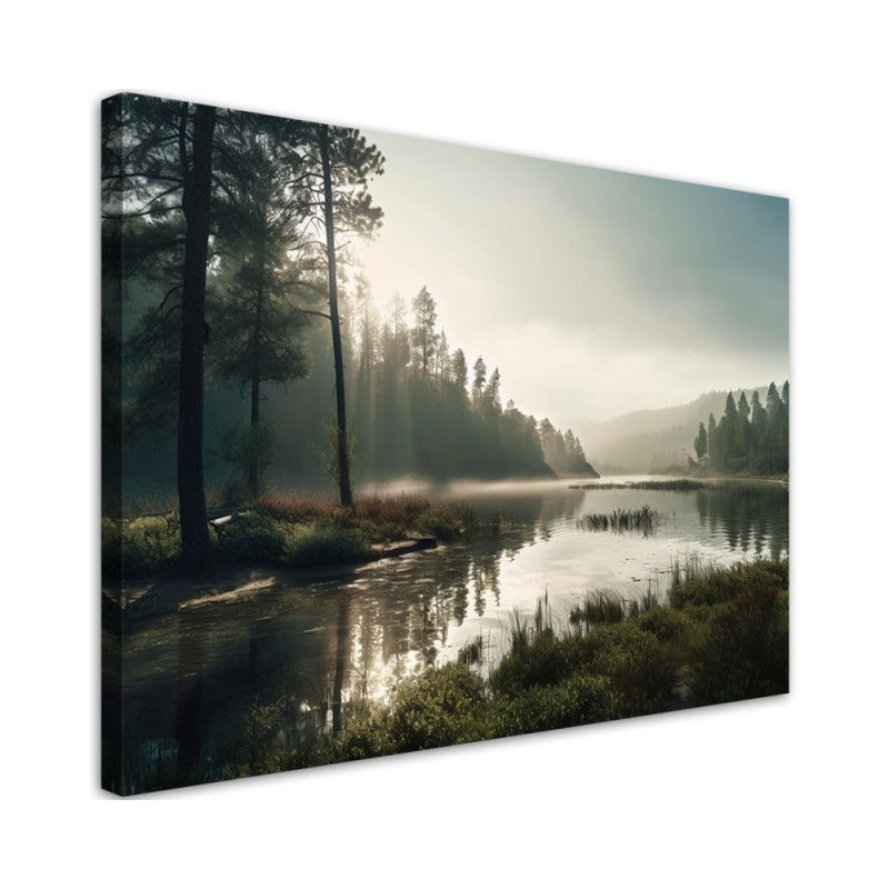 Modernes Wandbild - Morgennebel auf einem See | Feeby