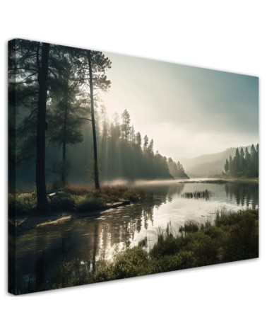Wall painting for living room - Fog on the lake