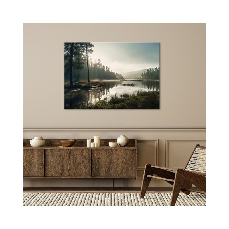 Modernes Wandbild - Morgennebel auf einem See | Feeby