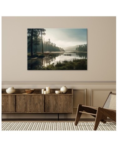 Modernes Wandbild - Morgennebel auf einem See | Feeby