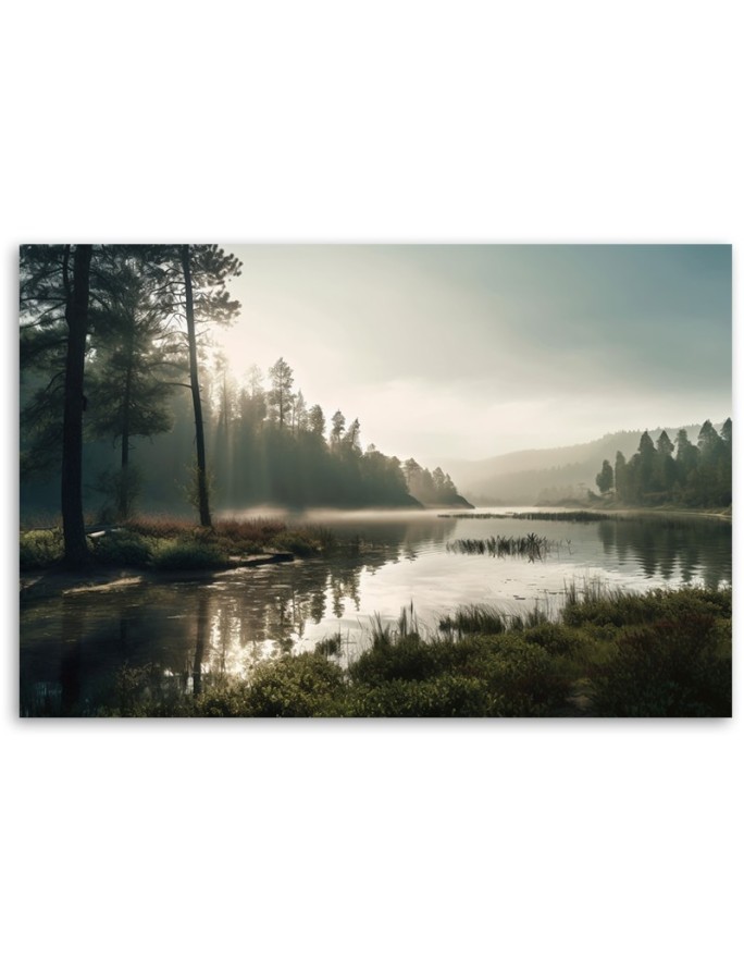 Wall painting for living room - Fog on the lake