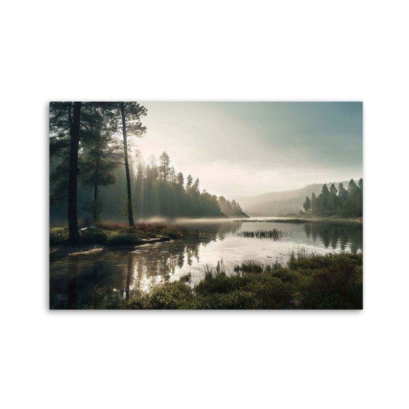 Modernes Wandbild - Morgennebel auf einem See | Feeby