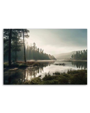 Modernes Wandbild - Morgennebel auf einem See | Feeby