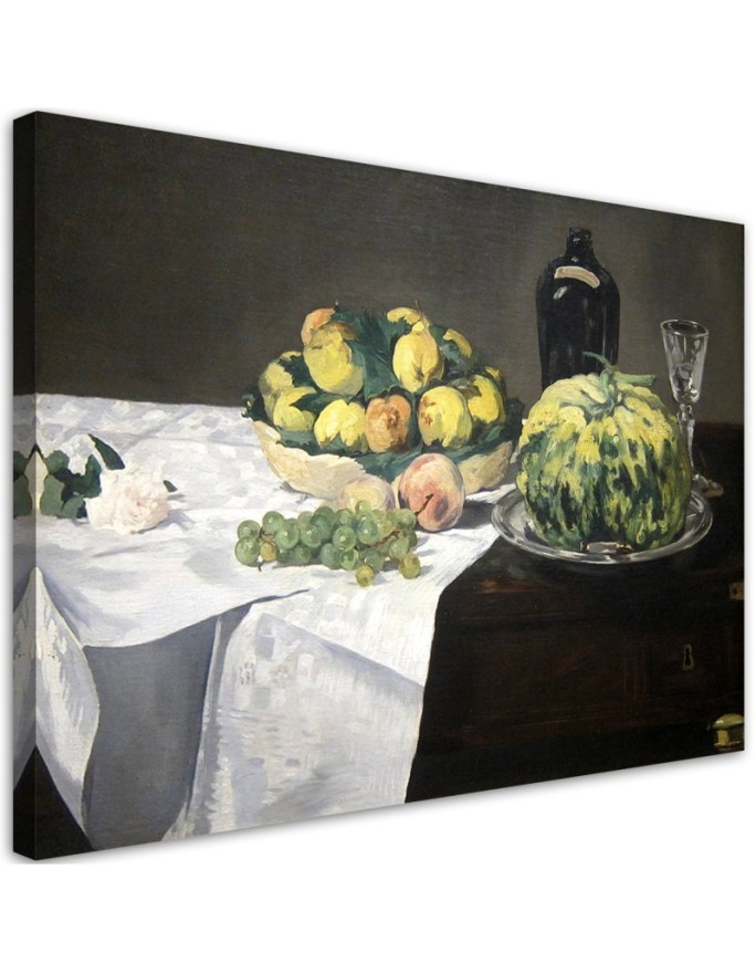 Bild auf Leinwand - Stilleben mit Melone und Pfirsichen | Feeby