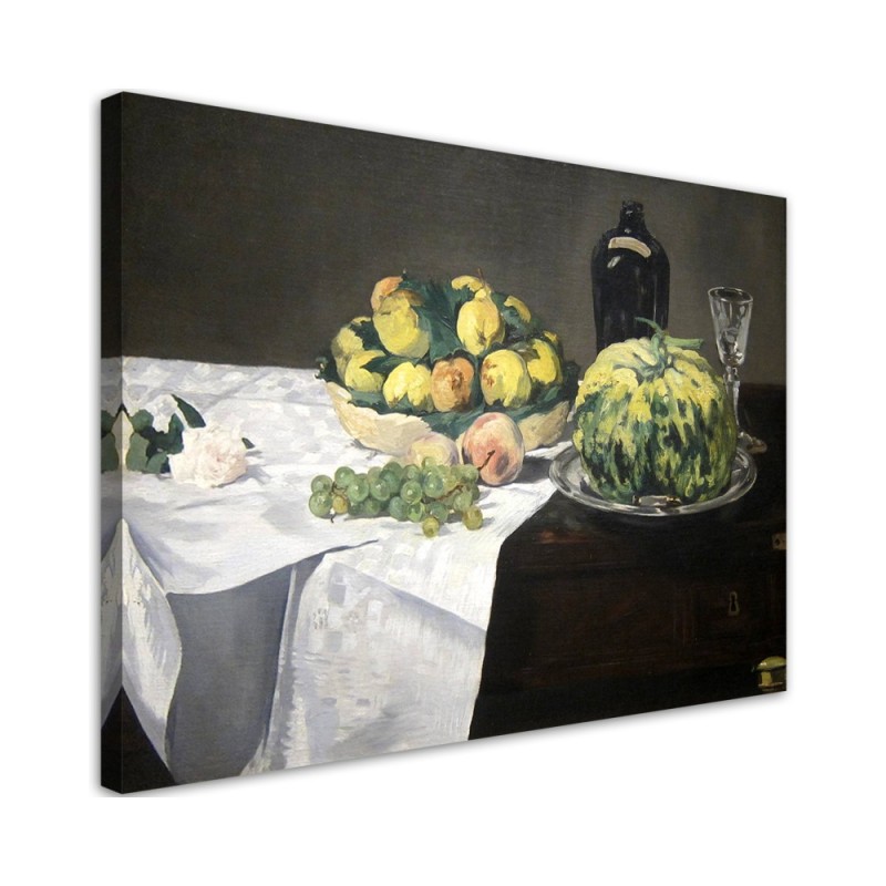 Bild auf Leinwand - Stilleben mit Melone und Pfirsichen | Feeby