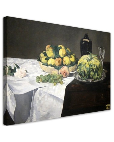 Bild auf Leinwand - Stilleben mit Melone und Pfirsichen | Feeby