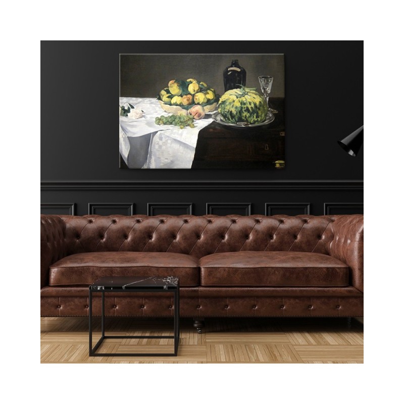 Bild auf Leinwand - Stilleben mit Melone und Pfirsichen | Feeby