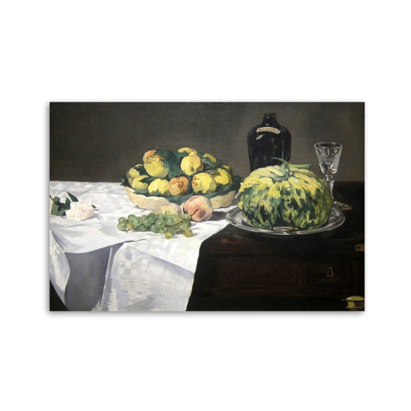 Bild auf Leinwand - Stilleben mit Melone und Pfirsichen | Feeby
