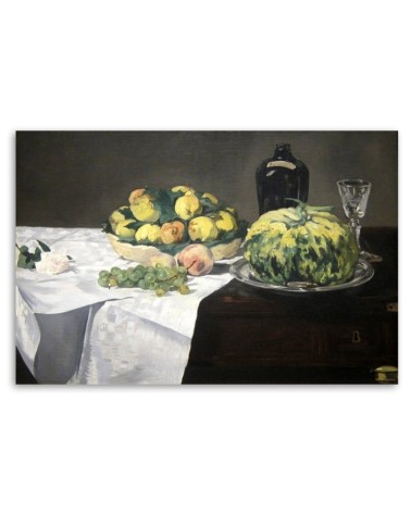 Bild auf Leinwand - Stilleben mit Melone und Pfirsichen | Feeby