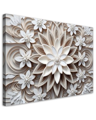 Canvas print for bedroom - White 3D flowers AI | FEEBY