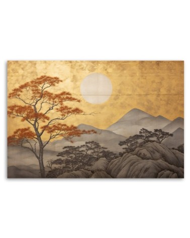 Leinwandbild - Wohnzimmerdruck - Goldene Berglandschaft | Feeby