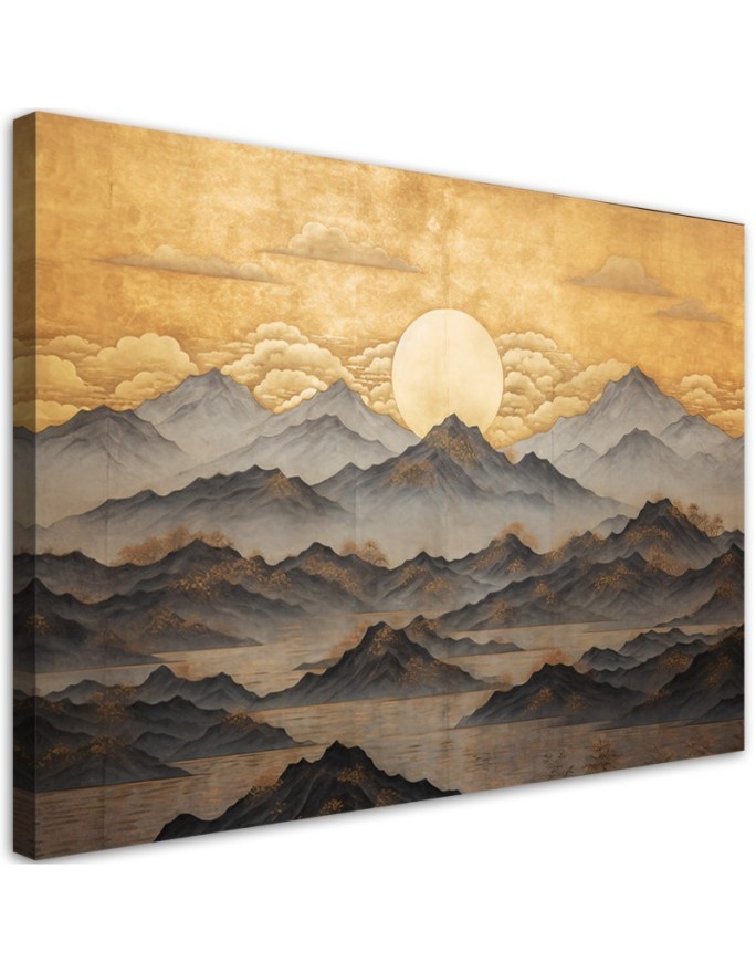 Leinwandbild modern - AI - Goldene Berglandschaft | Feeby